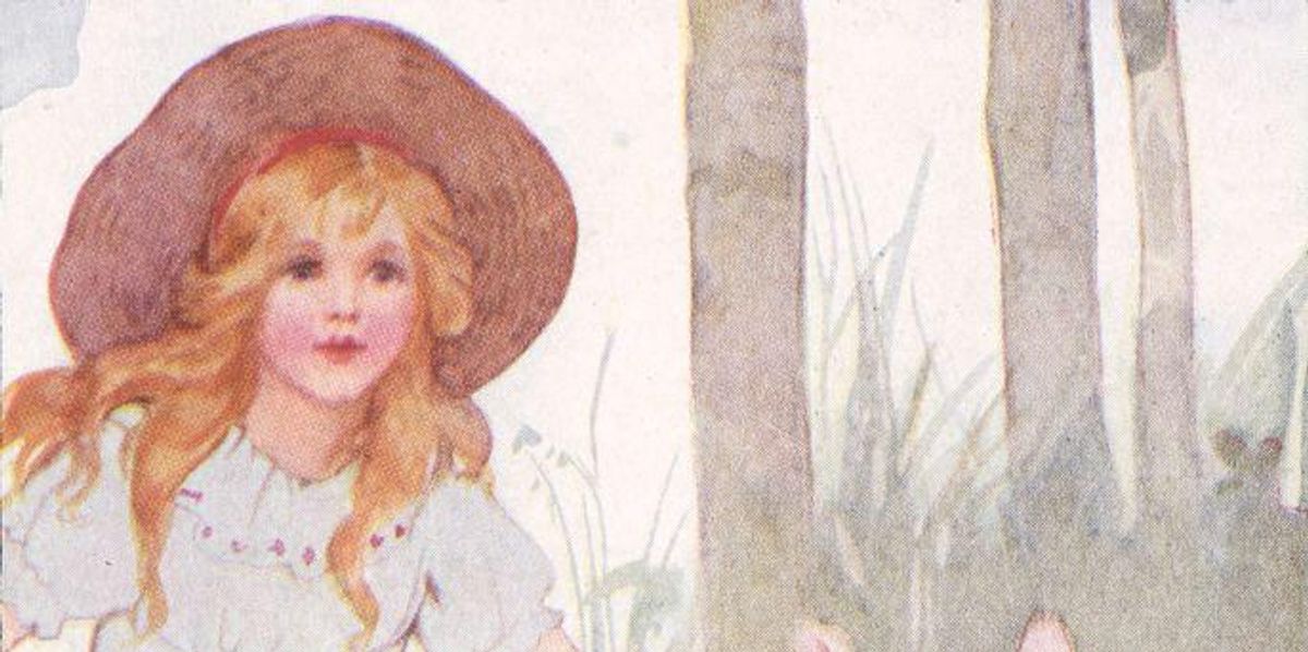 Alice üldözi a Fehér Nyulat Margaret Tarrant Lewis Carrol Alice Csodaországban című regényéhez készült egyik illusztrációján