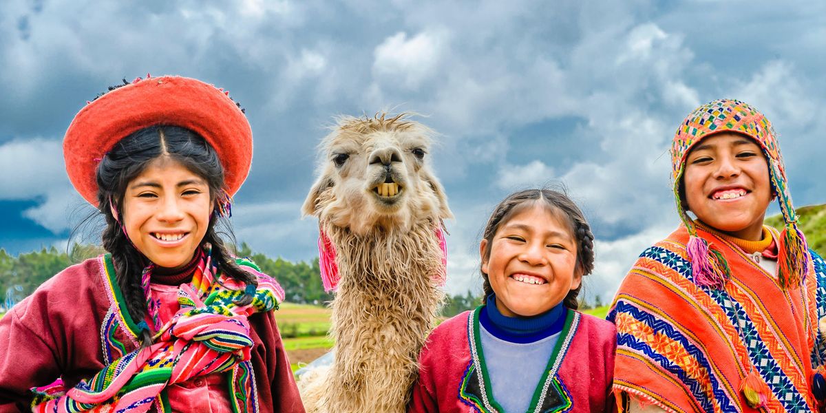 peru natives with lama