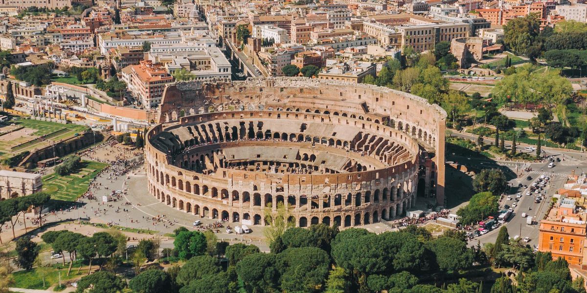 aerial view of Colosseum at Rome Italy