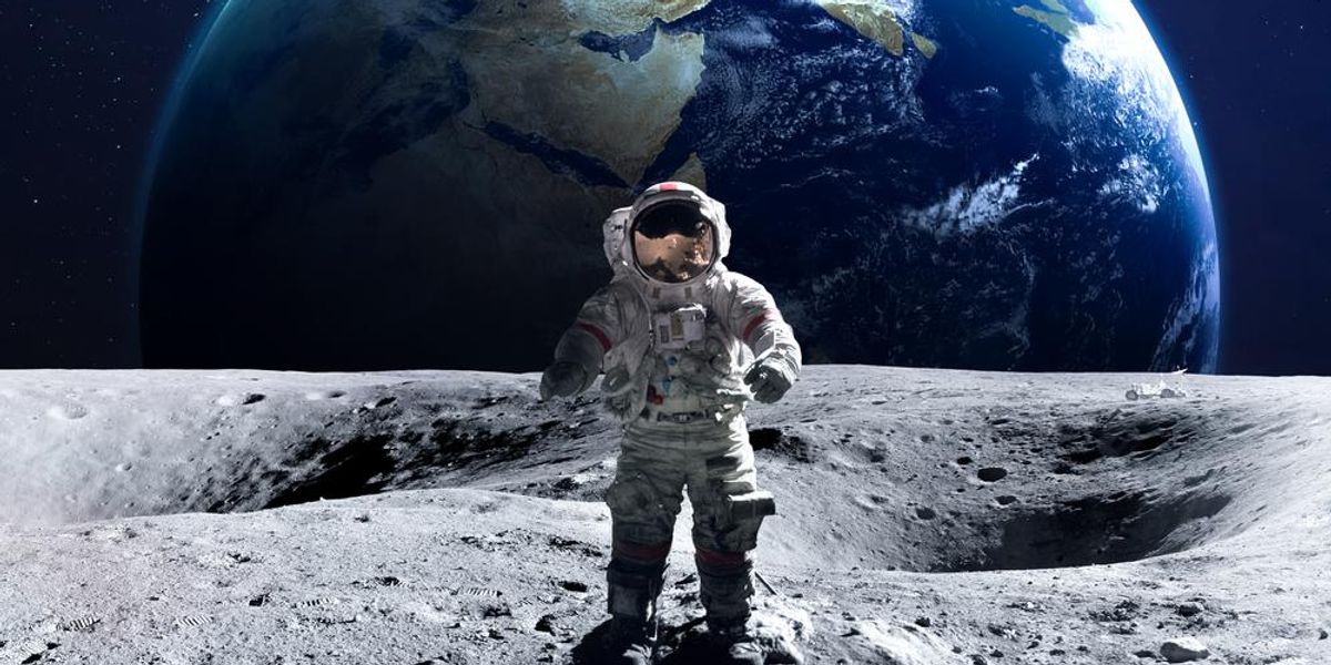 Egy Holdon álló asztronautáról készített illusztráció