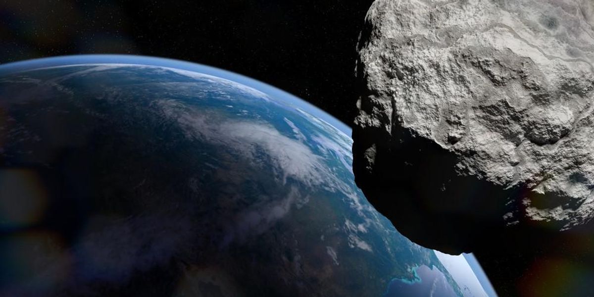 Egy Föld felé haladó aszteroidáról készített illusztráció