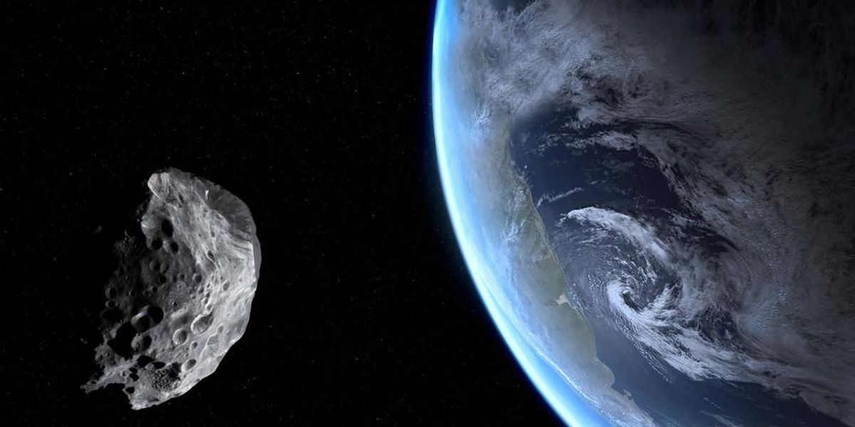 Egy Föld mellett elhaladó aszteroidáról készített illusztráció