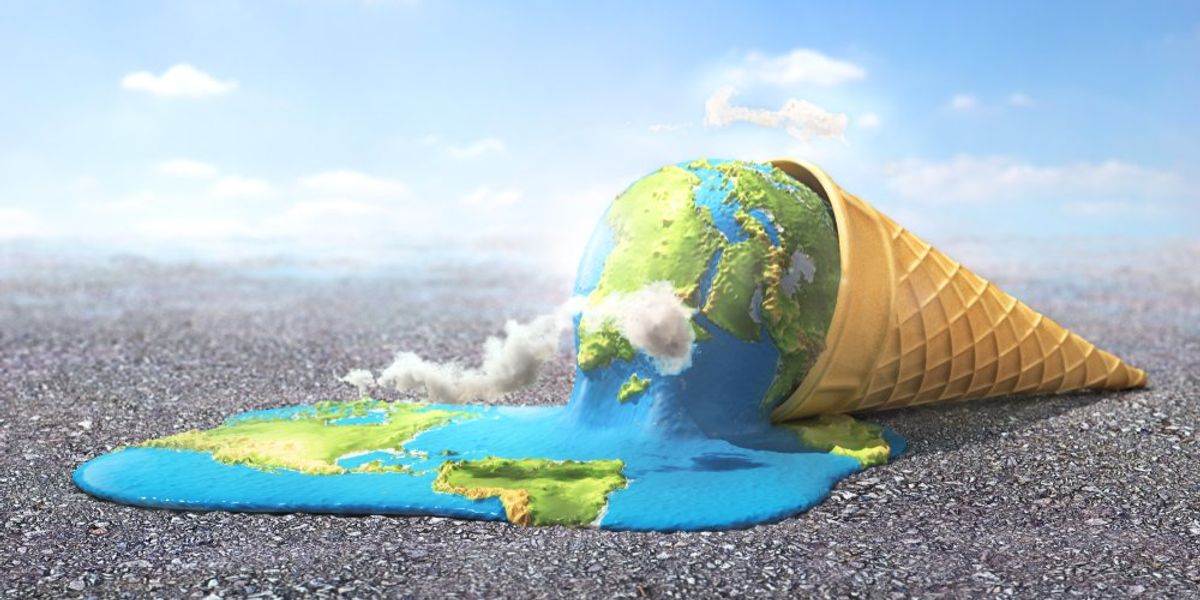 A Föld mint olvadó fagylalt a betonon - globális felmelegedés 