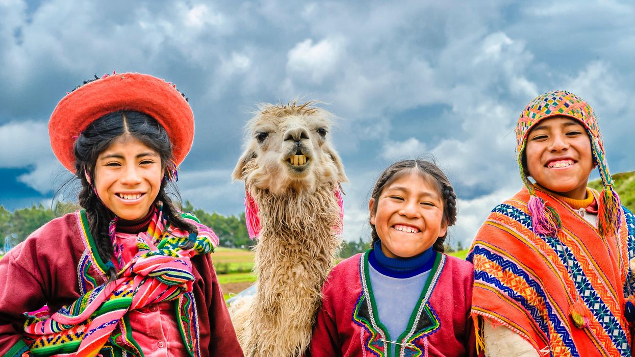 peru natives with lama