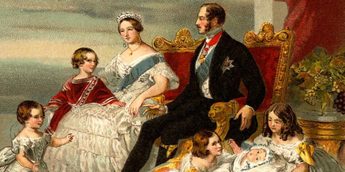 Viktória királynő, Albert herceg és gyermekeik egy 19. század végi metszeten 