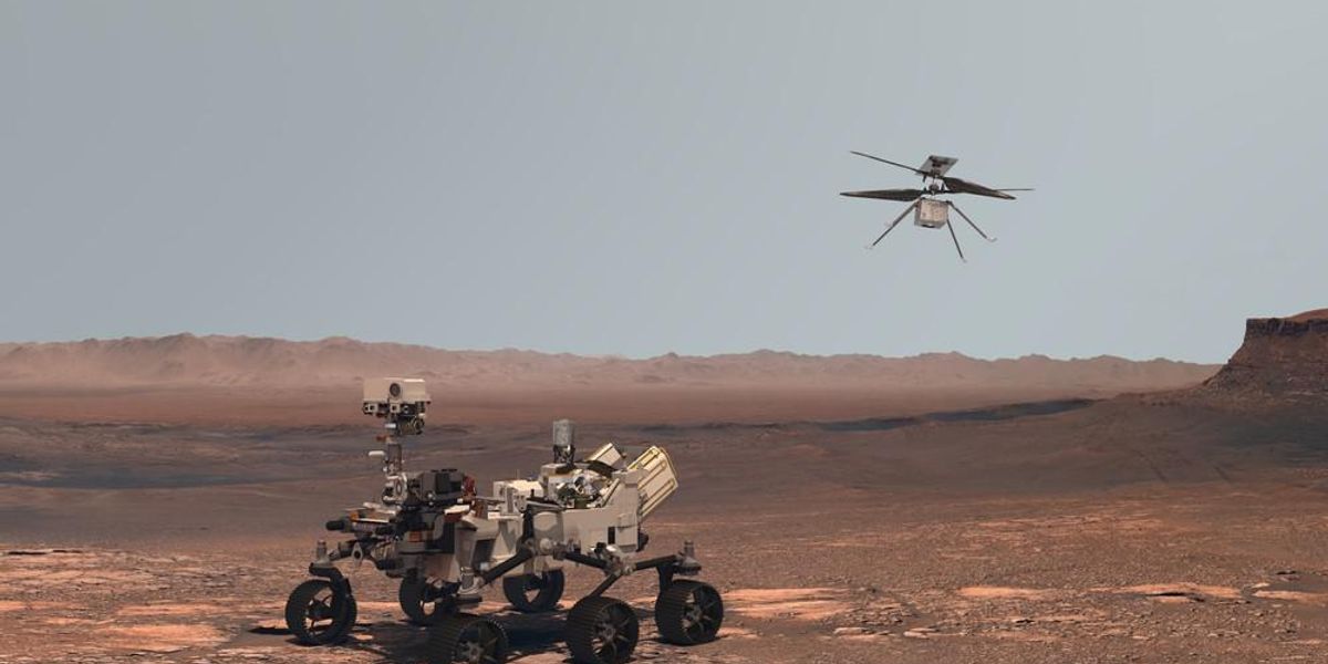A Mars felszínét kutató rover és helikopter