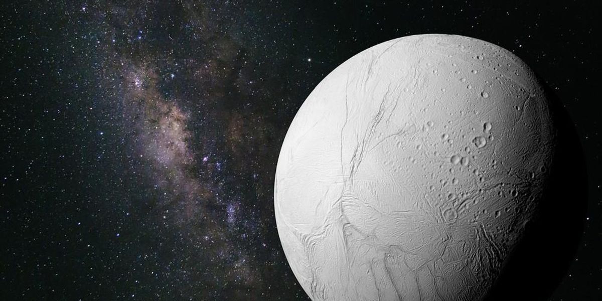 Egy illusztráció az Enceladus nevű holdról