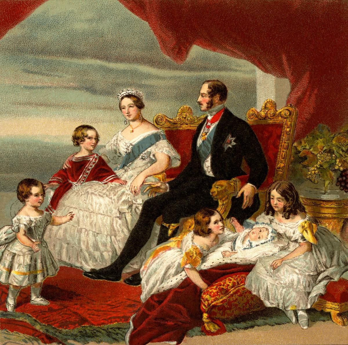 Viktória királynő, Albert herceg és gyermekeik egy 19. század végi metszeten 