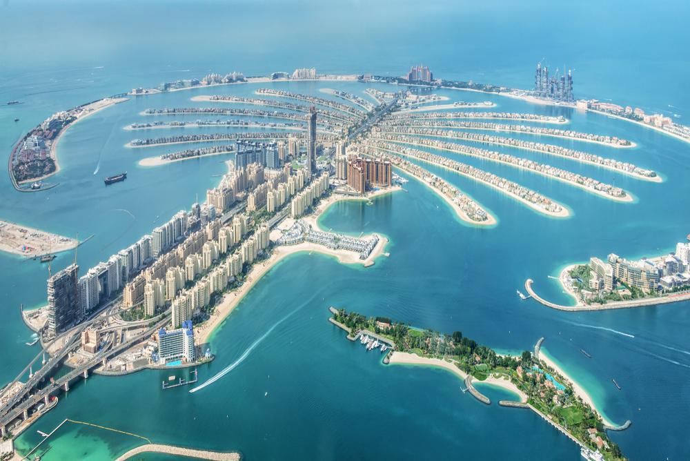 Légi felvétel a Dubai Palm Jumeirah szigetről, Egyesült Arab Emírségek